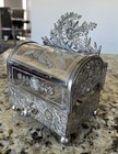 Exquisite Antique Meriden B Silverplate Figural Jewelry Casket Box Castor