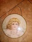 Antique Victorian Small Flue Cover Beautiful Blonde Girl  5 1 4  Diameter 
