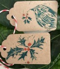 Christmas Kraft Paper Gift Tags  Holly Pattern  Red white Twine  4 