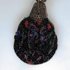 Antique Victorian Black Beaded Purse Art Nouveau Filigree Frame Glass Beads