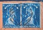 1860 Victoria Australia Pair 6d Brt Blue Queen On Throne Stamps On Cover To Uk