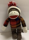 Dan Dee Sock Monkey Plush 10    Stuffed Animal Winter Plaid Sweater Hat Red White