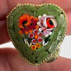 Vintage Italian Heart Micro Mosaic Mini Hinged Pill Trinket Box Floral Design
