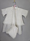 1950s Baby Girl doll Christening Dress Bonnet   Kimono Set In Ivory   Lace