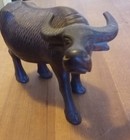 Vintage Wood Carved Indonesian Komoto Water Buffalo 6 x9 1 2  Horns Figurine