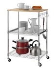 3tier Rolling Kitchen Storage Cart Microwave Cart Oak Top Drawer Hooks