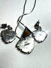 Sterling Silver Opal Inlay Heart Pendant Necklace   Earrings Designer Signed Set