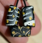 Antique Venetian 2 Black   1 Translucent Blue Square Feather Beads African Trade