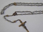 Vtg Clear Glass Bead Rosary Gold Tone Paters Virgin Mary Jesus Medal Crucifix Sf