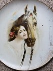 Antique Tin Litho Tray Wall Hanging - Pretty Lady And Horse 