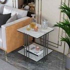 2-tier Marble Sofa Side Table Coffee Whisky Table Modern Square Black Metal Fram