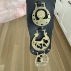 Vintage Brass Horse Medallions On Leather Strap Saddle Bridle Harness