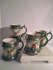 Vtg 1960 s Norcrest Green Iridescent Lusterware  holly   Berries  mugs Only mint