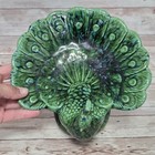 Vintage Ceramic Peacock Candy Trinket Dish Holland Mold Green Blue Drip Glaze