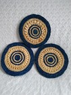 Vintage Wicker Seagrass Trivet Set Of 3 Beautiful Coastal Blue And Natural Color