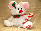 Fisher Price 1987 Puffalumps White Christmas Mouse Plush Candy Cane  8036  