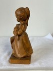 Vintage Wood Carved Girl Holding Dog