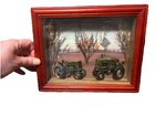 Super Cute Vintage  Shadow Box Filled With Tractors Trees And Landscape 