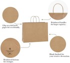250 Paper Shopping Bags Natural Kraft 16  X 6 X 12  Retail Merchandise Handles