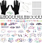 156pc Body Piercing Kit - 14g 16g 18g 20g - Belly Ring Nose Septum Tragus Ear   