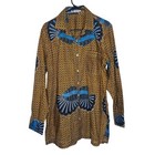 Mustard Green Men African Print Long Sleeve Collar Shirt