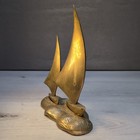 Vintage Solid Brass Double Sailboat Nautical Ship Sculpture Figurine Sail Boat
