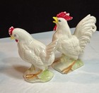 Vintage Pair Of Mcm Chicken Figurines Rooster   Hen Japan Some Paint Missing
