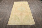 Vintage Turkish Oushak Area Rug 4x7 Beige Handmade Wool Antique Rug 1065