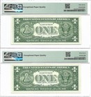 1957b  1 Silver Certificates  2 Consecutive Pmg Superb Gem Uncirculated 67 Epq 
