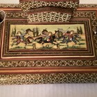 Vintage Persian Khatam Inlaid Wooden Marquetry Mosaic Double Pen Holder Desk Set