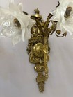 Antique French Wall Sconces Pair Of Large 3 Arm Brass Floral Ornate Appliques