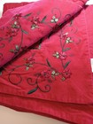 Burgundy Red Holiday Xmas Velvet Trim Embroidered Tablecloth Heavy Cotton 60x100