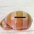 Vintage Pride Creations Pink   Orange Striped Cat Paper Mache  Coin Bank  flaw 