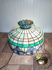 Vintage Large 19 5  Tiffany Style Stained Glass Hanging Ceiling Lamp Shade