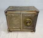 Antique 19th Century Cast Iron Brass Security Safe Lock Deposit Coin Still Bank