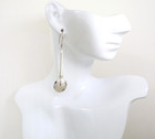 Vintage Ati Mexico 925 Sterling Silver Hammered Disc Modernist Drop Earrings