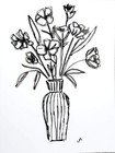 Original Minimalist 9x12 Acrylic Painting Black White Flowers Wall Art Paper