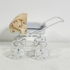 Vtg Baby Doll Pram Carriage Buggy Stroller Dollhouse Miniature 3  White Metal