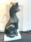 Vintage 1961 Universal Statuary Cubist Black Cat Mid Century Siamese Statue 