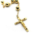 18k Yellow Gold 27 5  Rosary Necklace 6mm Sphere Miraculous Medal Jesus Cross
