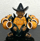 Vintage Ceramic Mexican Tequila Decanter Man In Agave Plant With Shot Glass Set 