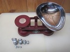 The Salter Staffordshire Balance Scale Drk Red Silver Pan 7 Weights Made England