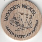 Front  Indian Head  Back   Buffalo  Keychain Hole  United States Wooden Nickel