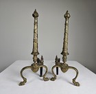 Vintage Brass Fireplace Andirons Pair 20 5    Tall Torch Flame Finials Home Decor