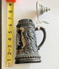 German Eagle Crest Black Ceramic Beer Stein Mug W  Pewter Lid 0 5l 8in