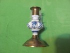 Vintage Candlestick Blue white Porcelain Brass Candle Holder 
