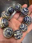 Large Hand Made Chinese Blue   White Porcelain  longevity  Beads Bracelet