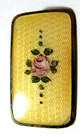 Antique Button Guilloche Enamel H Painted Rose W Metal Shank 1 2 8 x5 8 