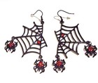 Black Spider Web Earring Red Acrylic Crystal Rhinestone Halloween Kitsch Goth 3v