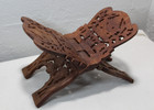 Vintage Hand Carved Wood Bible Cook Book Holder Folding Collapsible Stand